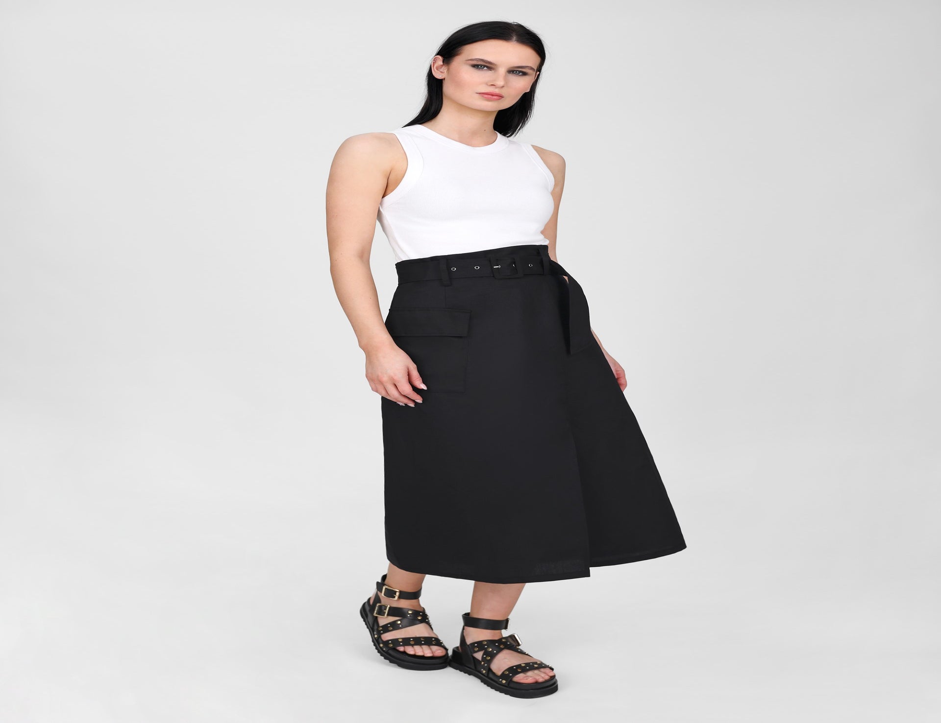 Belted Cargo Skirt - Black - Skirts - Long - Women's Clothing - Storm