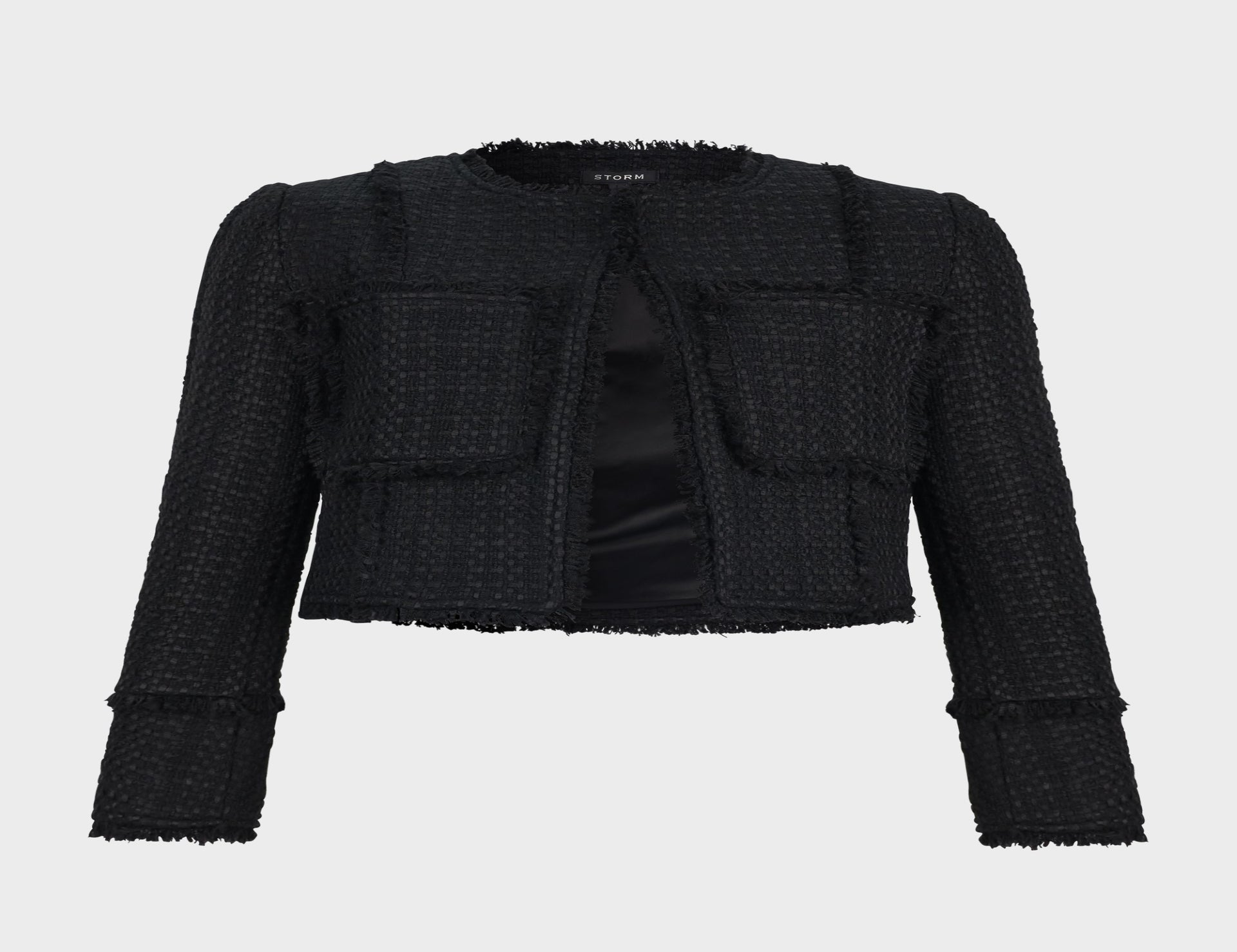Black Boucle Crop Jacket - Black - Jackets - Short - Women's Clothing ...