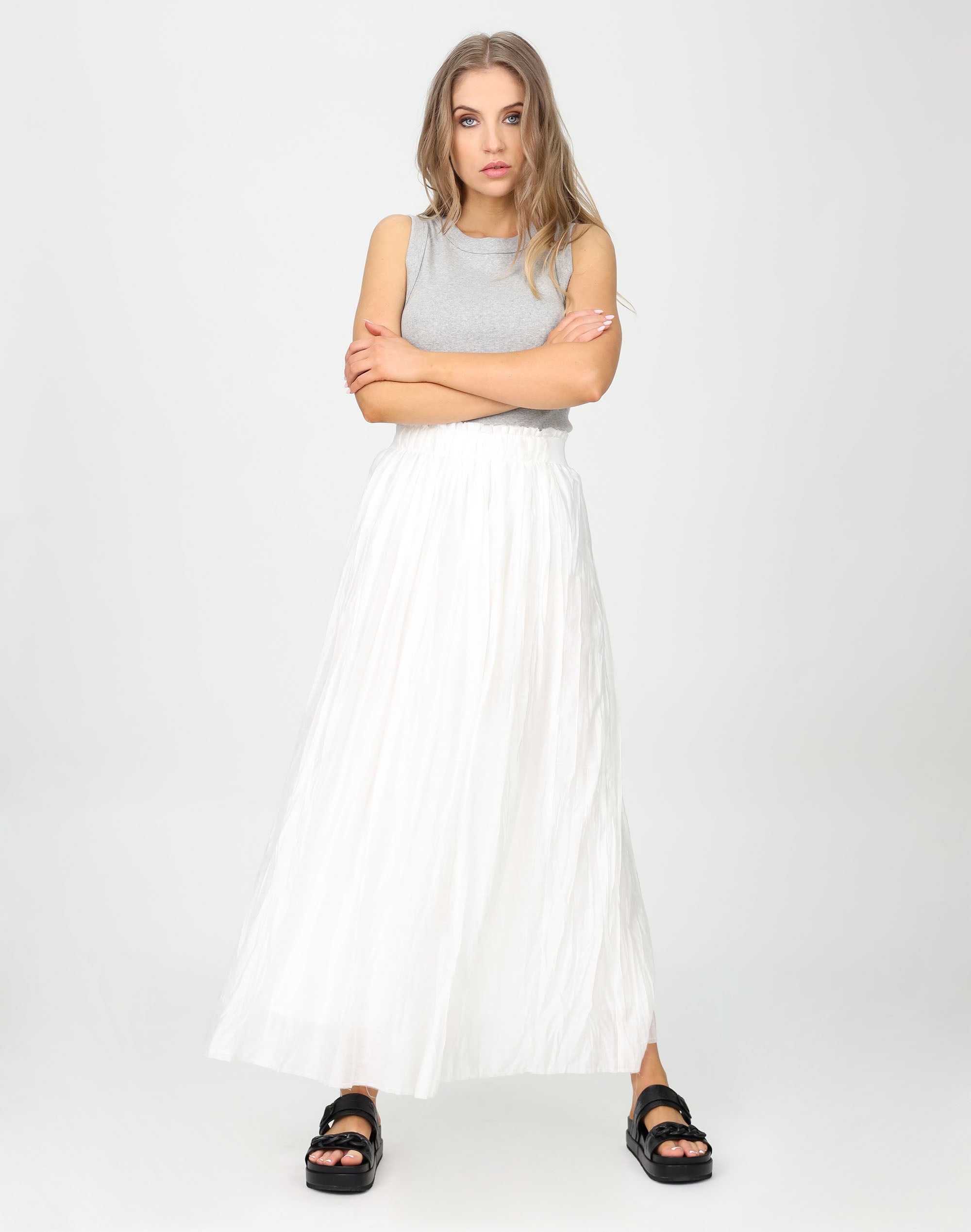 Crinkle Maxi Skirt - White - Skirt Maxi - Women's Clothing - Storm