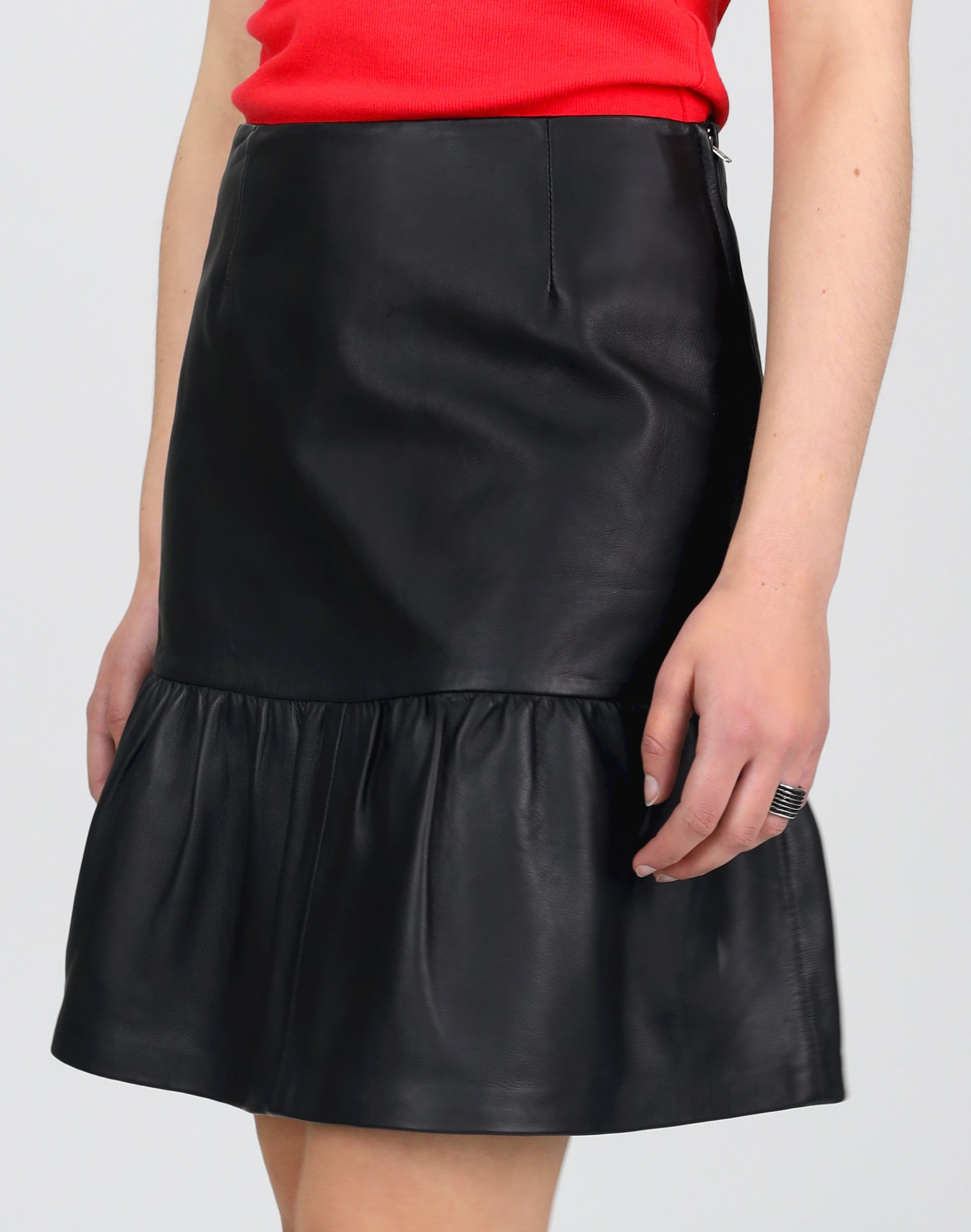 Flounce Leather Skirt