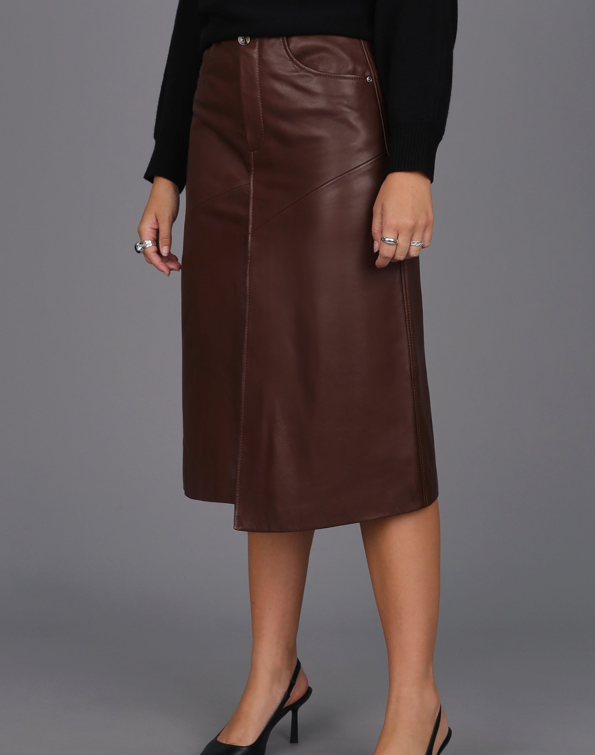 Front Split Leather Skirt