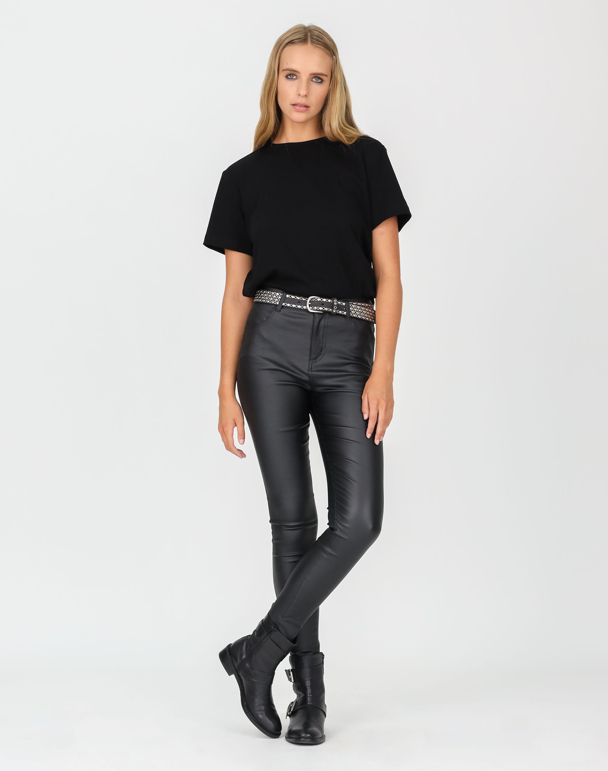 High Rise Leather Look Jean