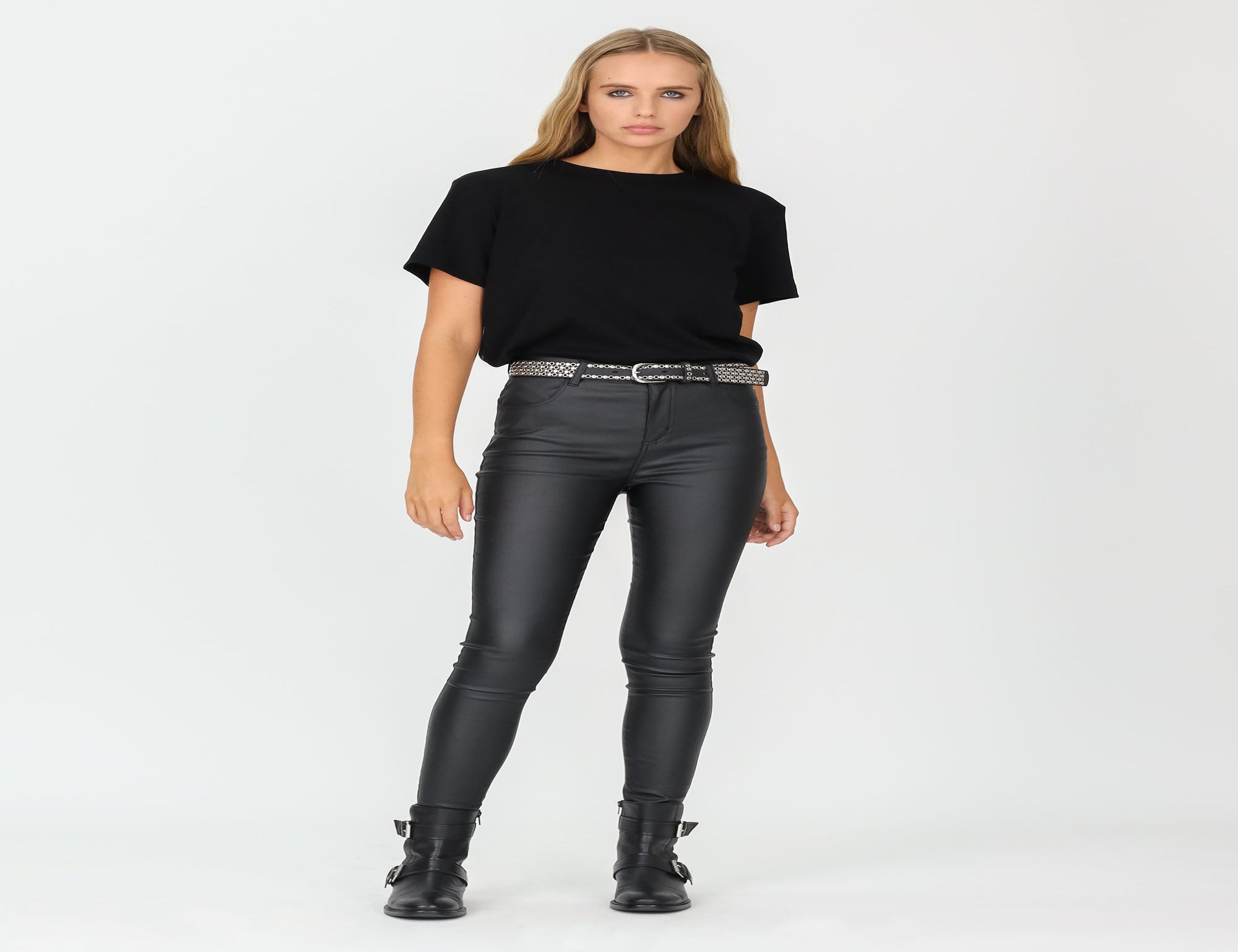 High Rise Leather Look Pant - Black - Pants - Full Length