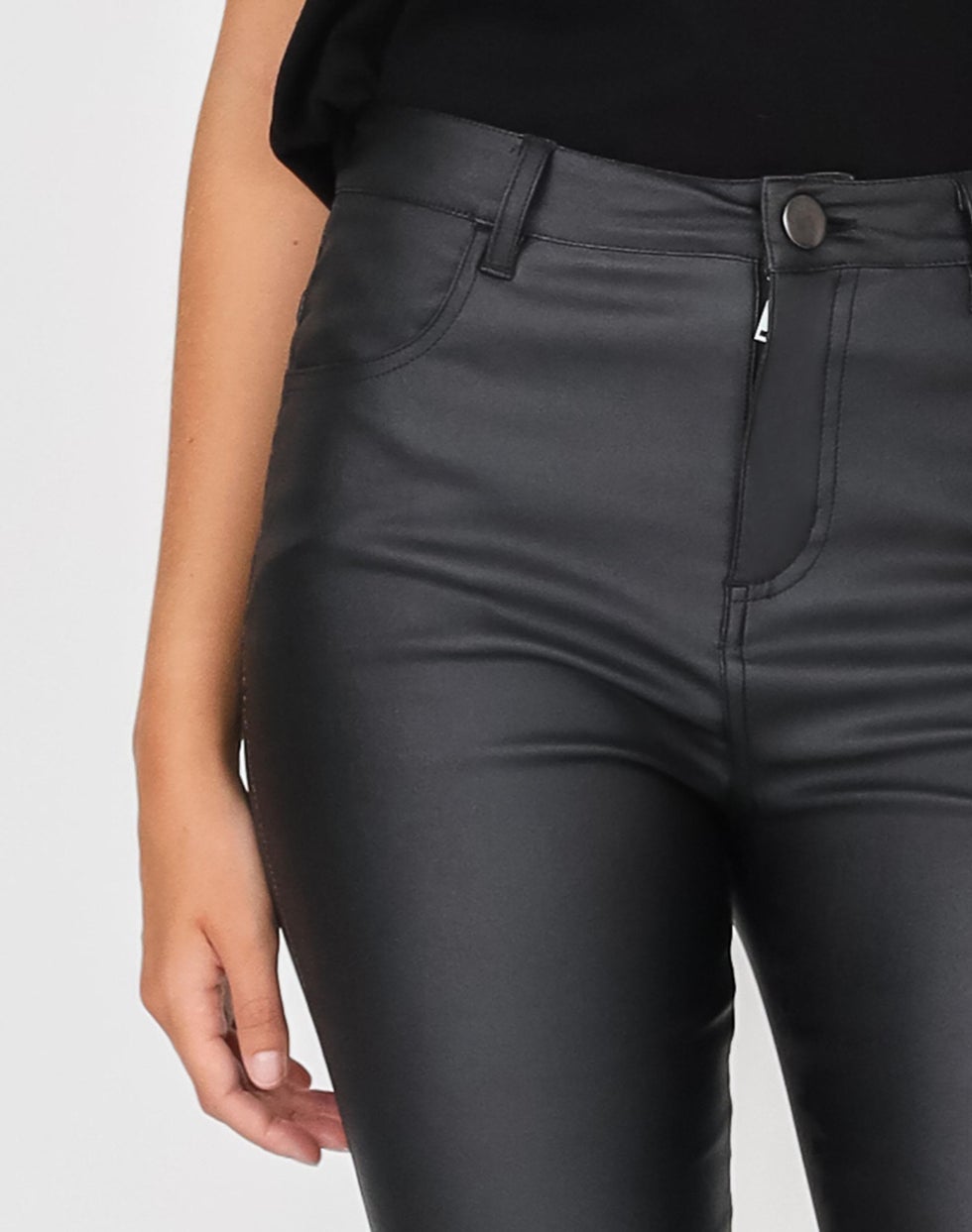High Rise Leather Look Pant - Black - Pants - Full Length - Women's ...