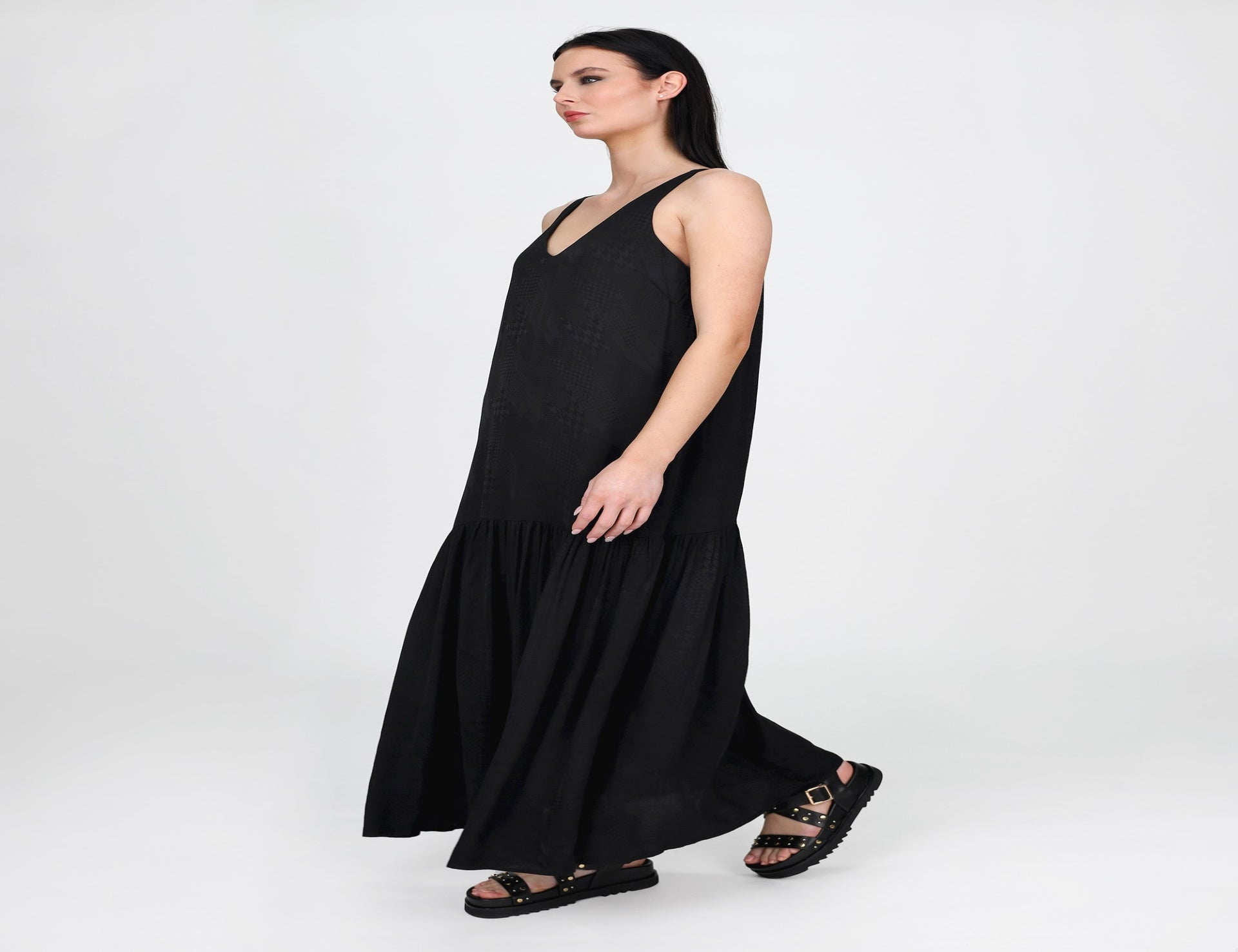 Jacquard V-Neck Maxi Dress - Black - Dress - Maxi - Women's Clothing ...