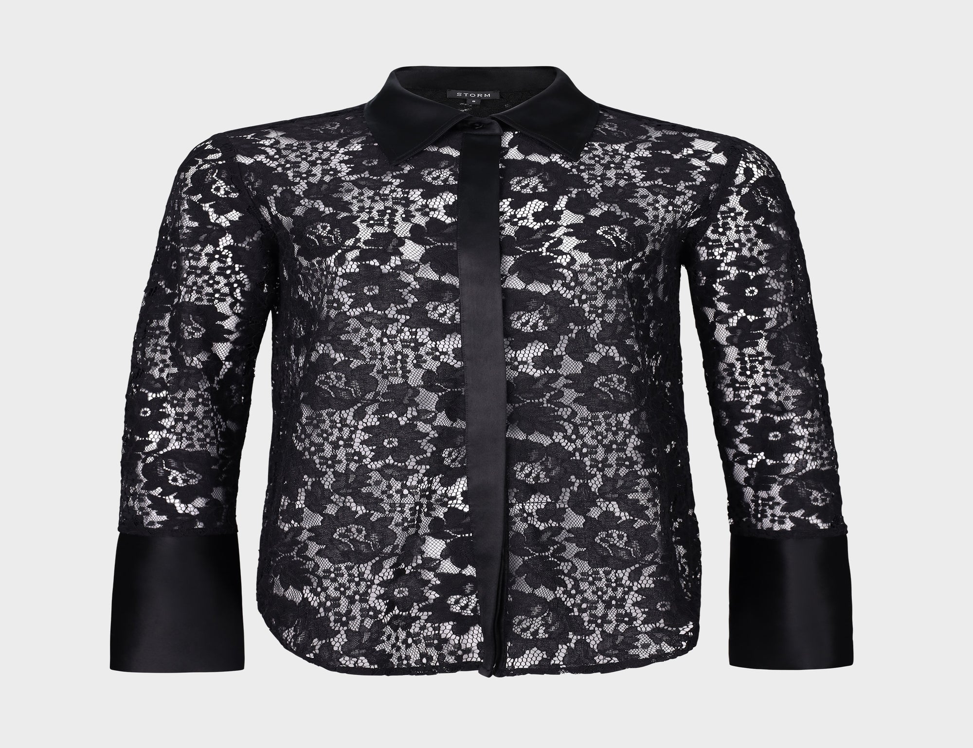 Lace Split Cuff Shirt - Black - Tops - Long Sleeve - Women's Clothing ...