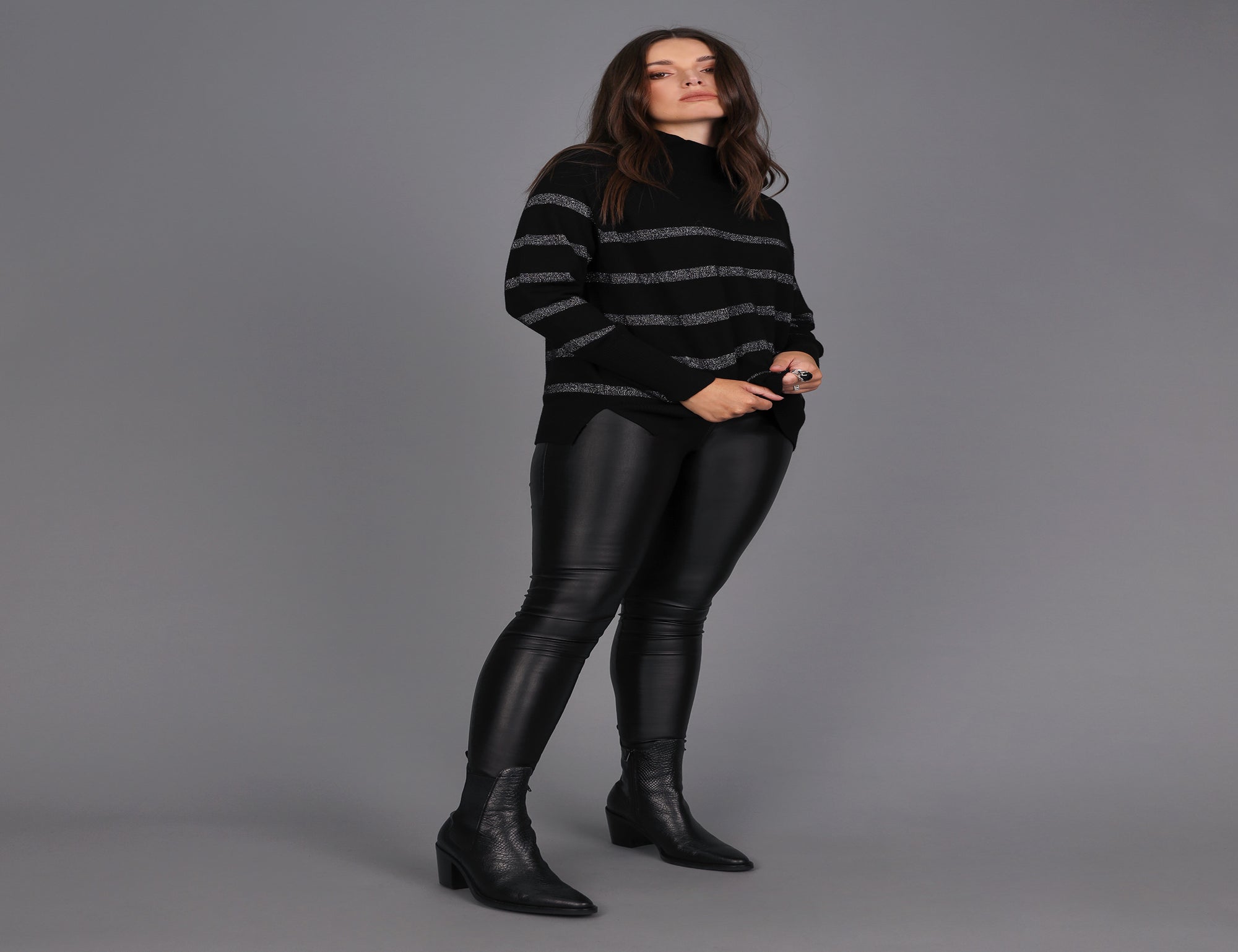 Lurex Stripe Sweater - Black - Knitwear - Long Sleeve - Women's Clothing -  Storm