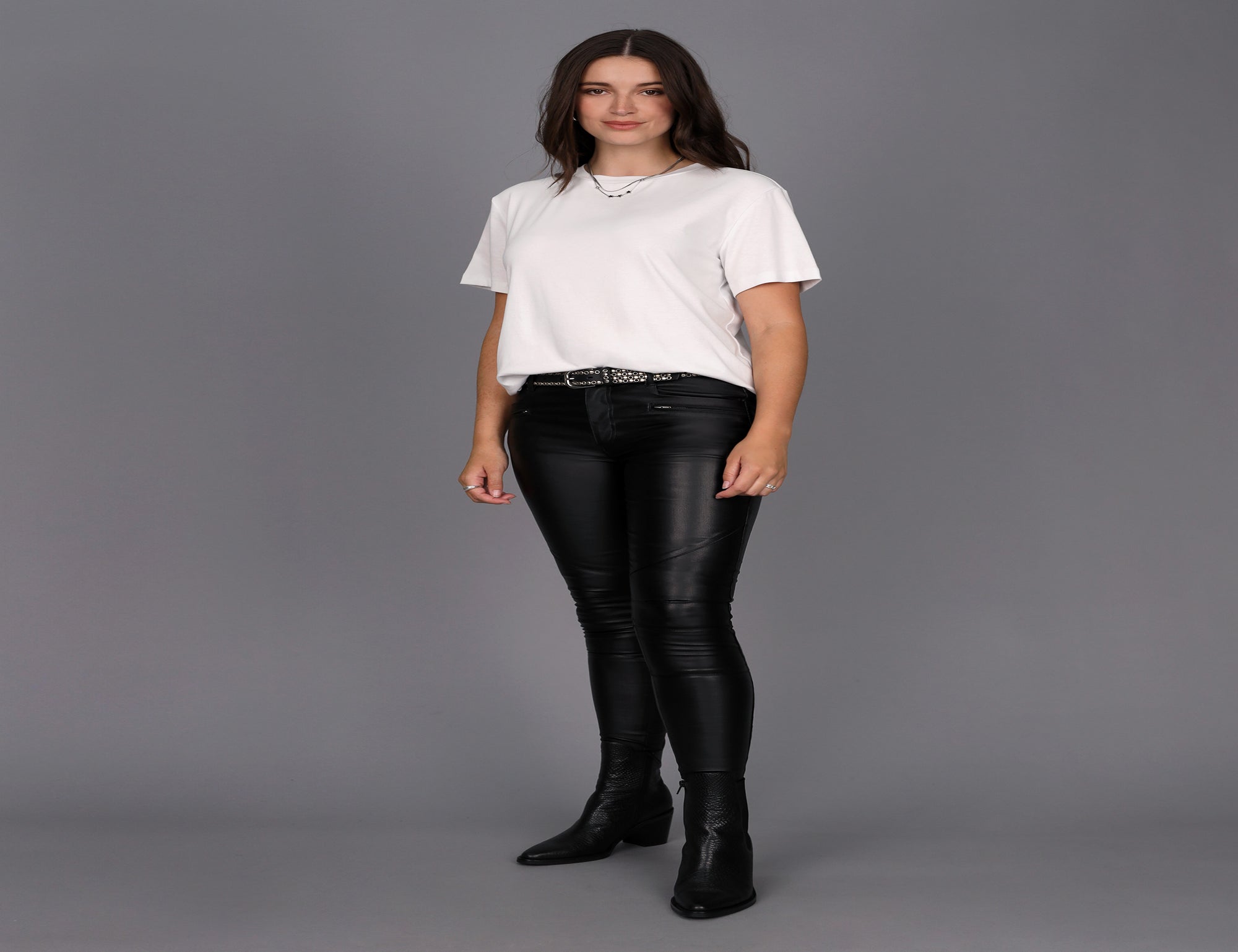 Mid Rise Leather Look Pant - Black - Pants - Full Length - Women's Clothing  - Storm