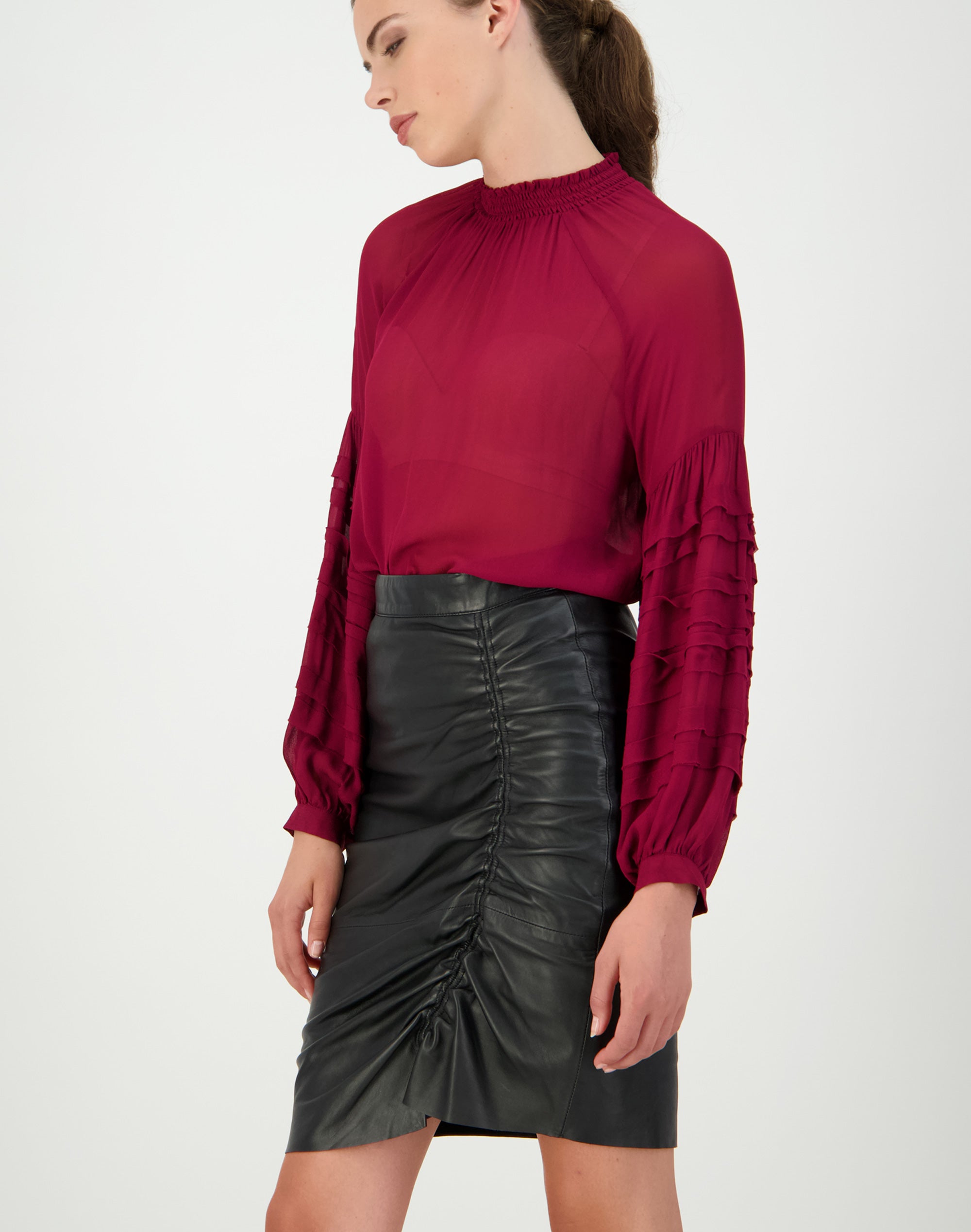 Ruched Leather Skirt