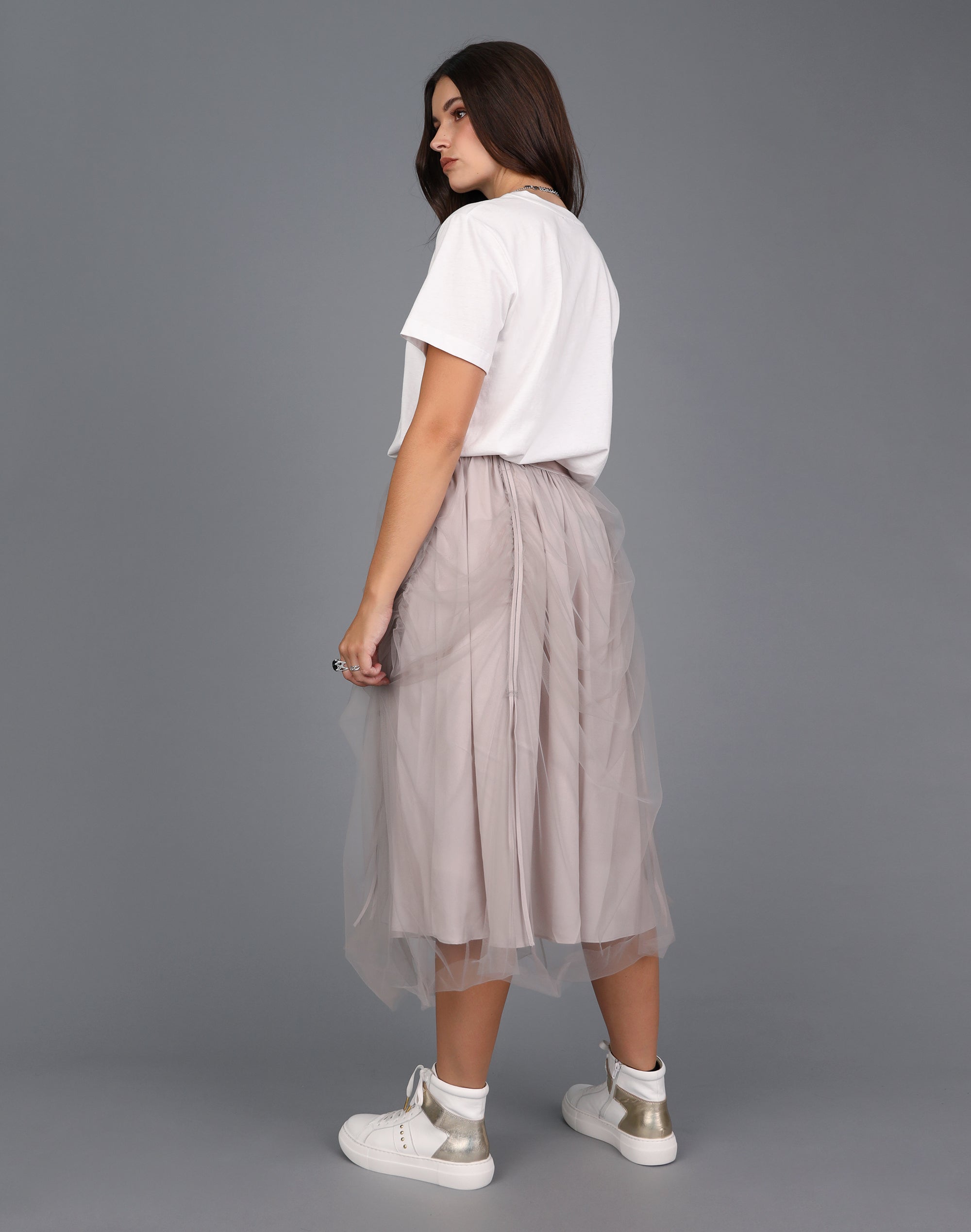 Ruched Mesh Skirt