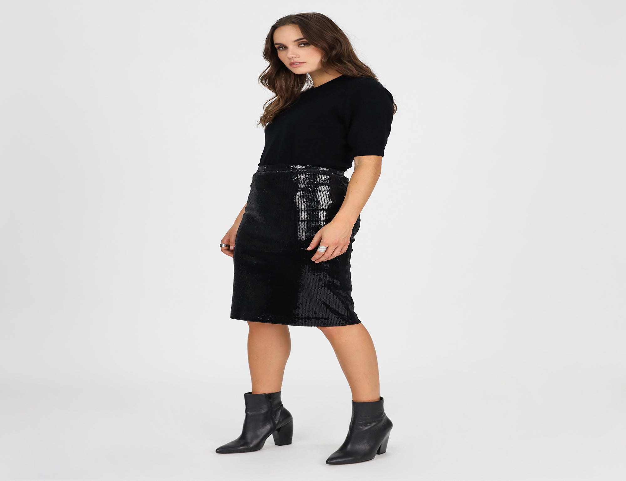 Sequin Knit Pencil Skirt - Black - Skirts - Short - Women's Clothing ...