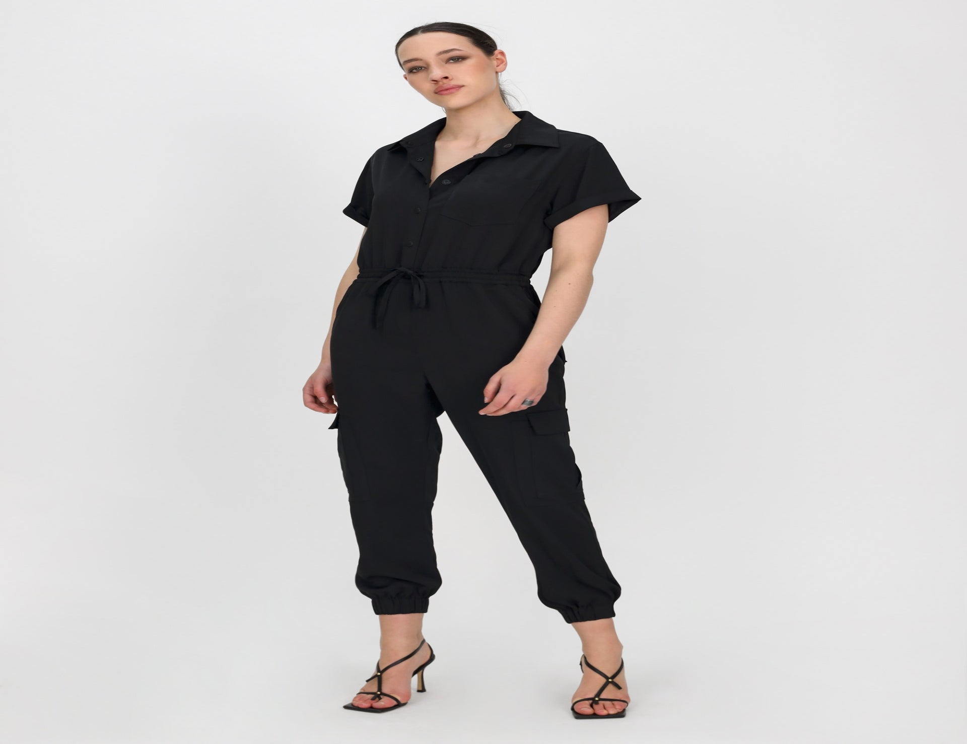 Short Sleeve Utility Jumpsuit - Black - Dress - Maxi - Women's Clothing -  Storm