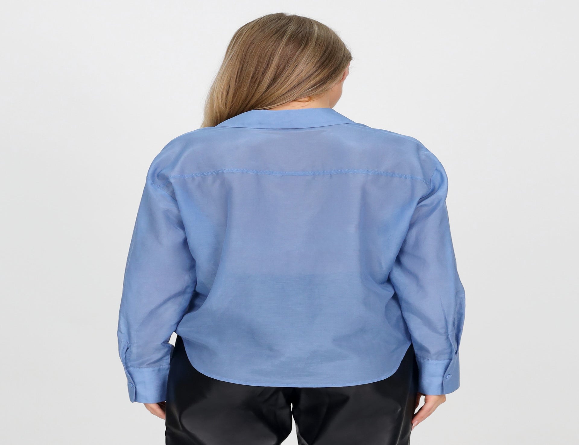 Silk Cotton Crop Shirt - Blue - Tops - Long Sleeve - Women's Clothing ...