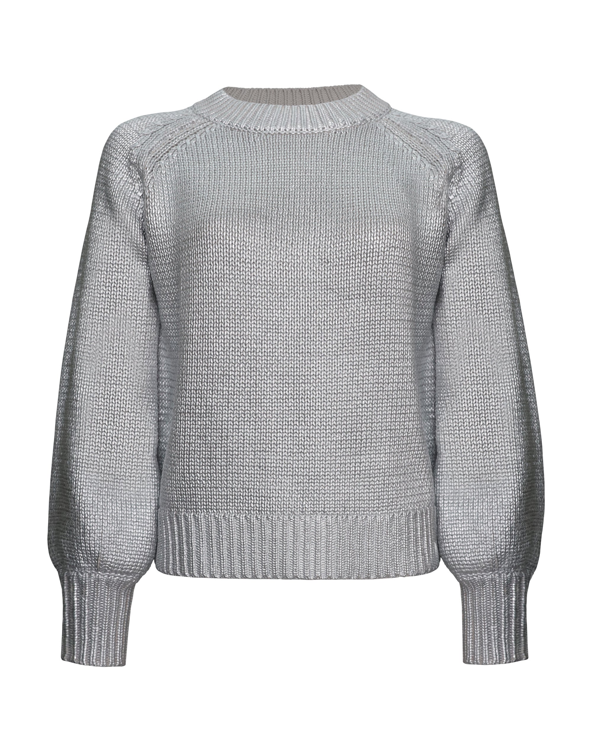 Silver Metallic Rib Sweater - Silver - Knitwear - Long Sleeve - Women's ...