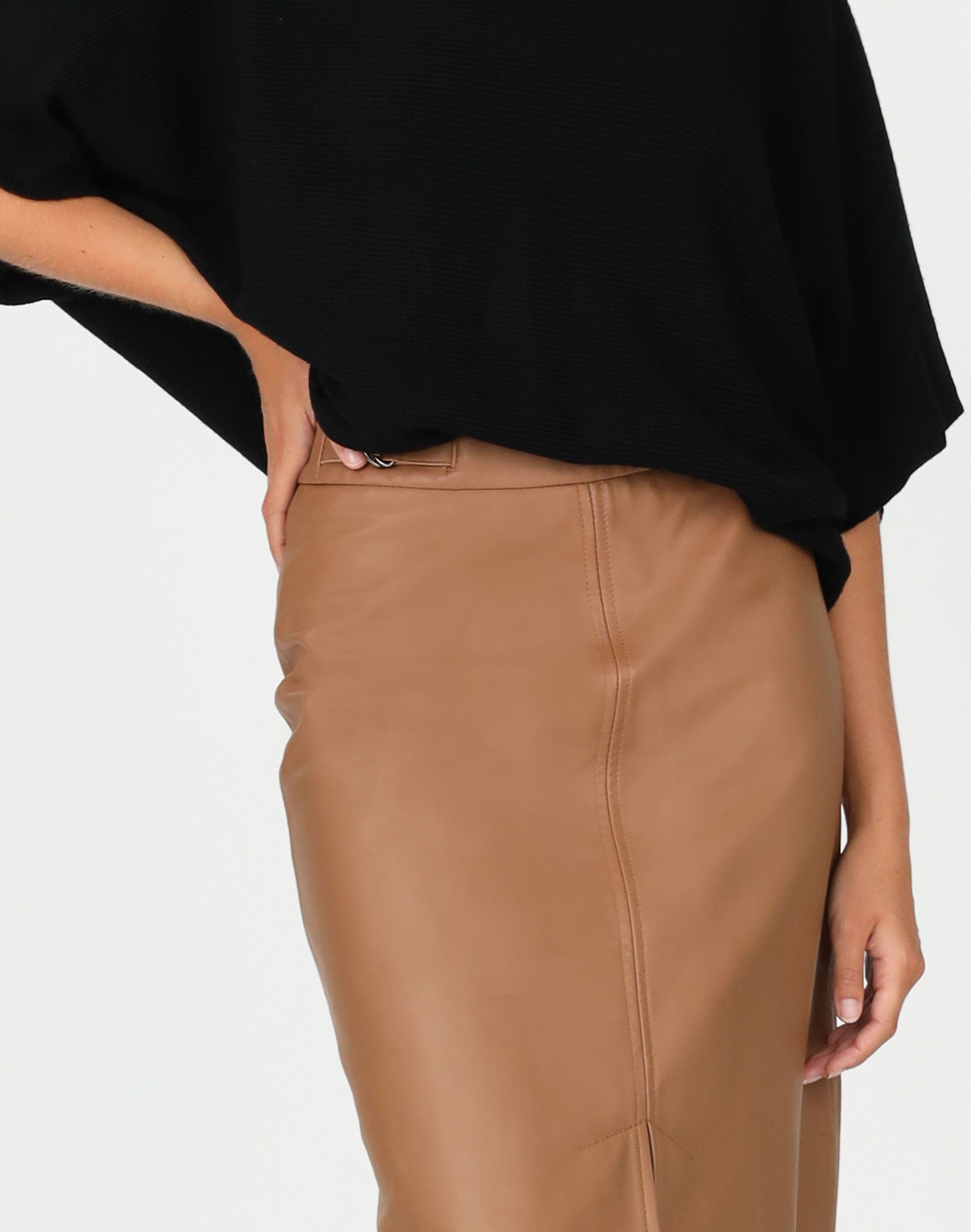 Tab Detail Leather Skirt
