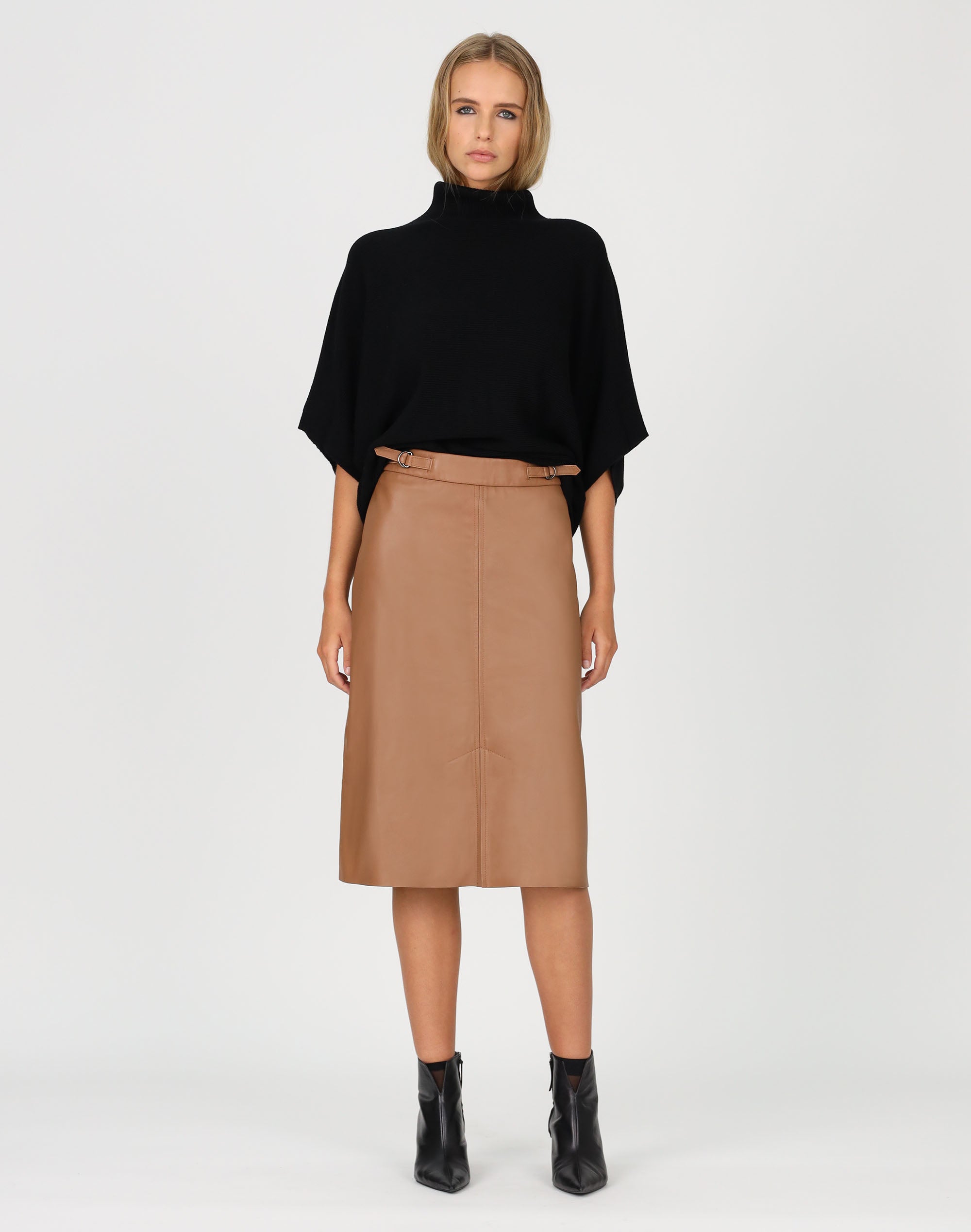 Tab Detail Leather Skirt