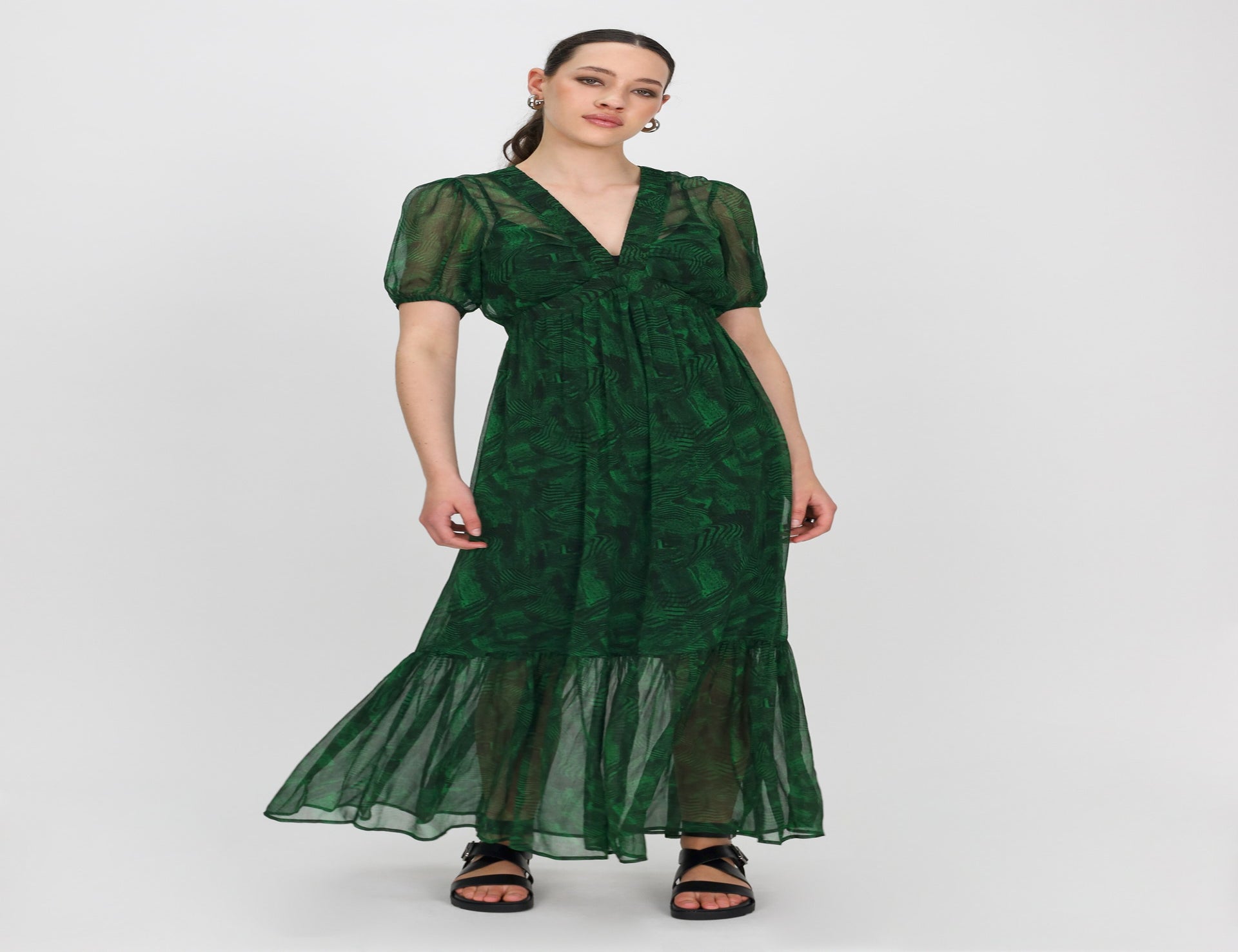 V-Neck Nadja Print Dress - Green - Dress - Maxi - Women's Clothing - Storm